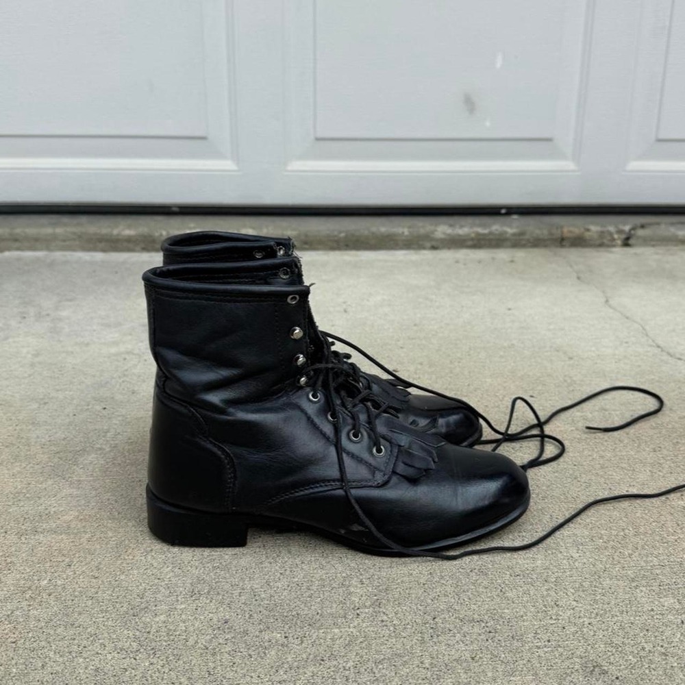 VINTAGE BLACK LEATHER WESTERN LACE UP KILTIE BOOTS